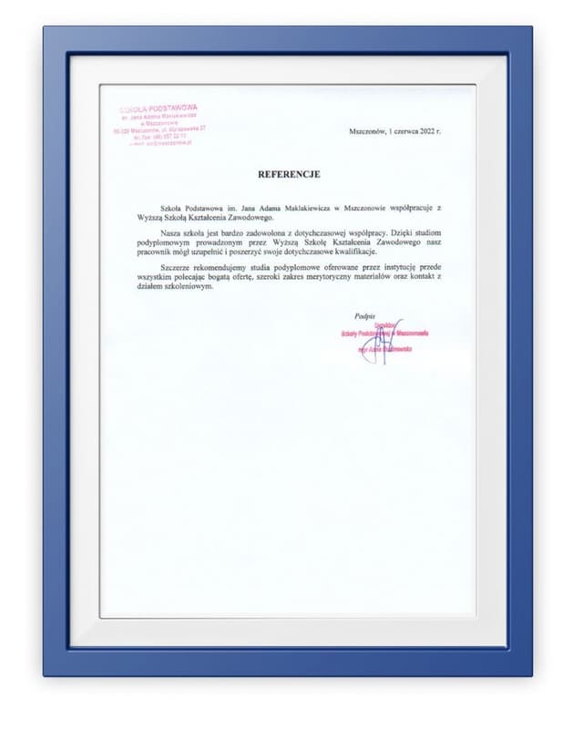 Referencje Szkoła Podstawowa im. J. A. Maklakiewicza w Mszczonowie