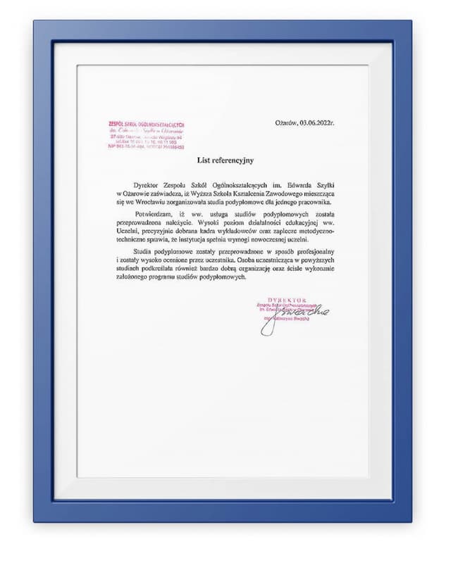 Referencje Zespół Szkół Ogólnokształcących im. Edwarda Szylki w Ożarowie