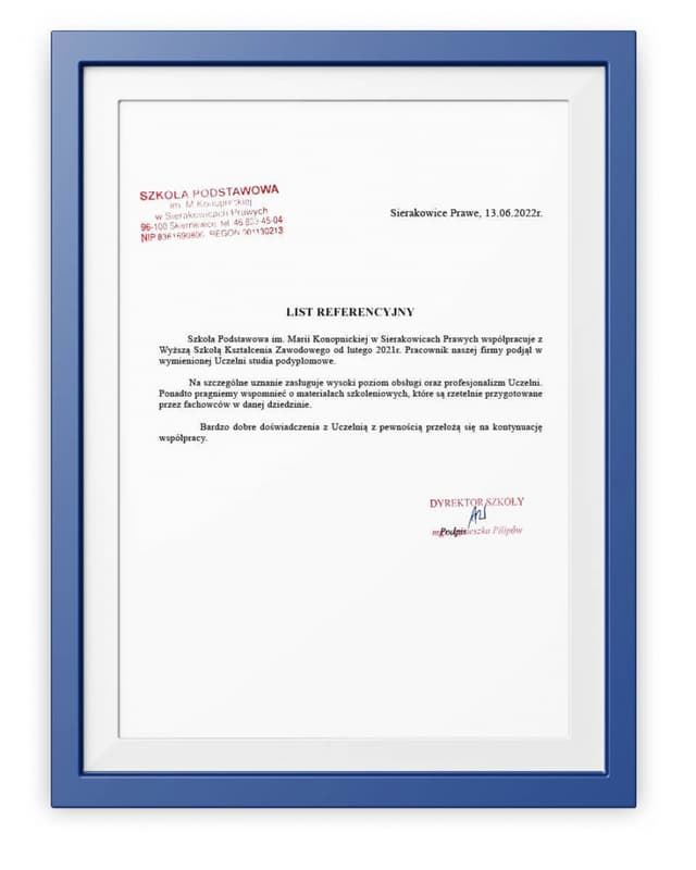 Referencje Szkoła Podstawowa im. Marii Konopnickiej w Sierakowicach Prawych