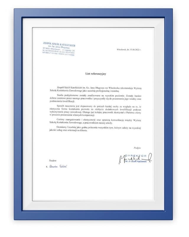 Referencje Zespół Szkół Katolickich im. ks. Jana Długosza we Włocławku