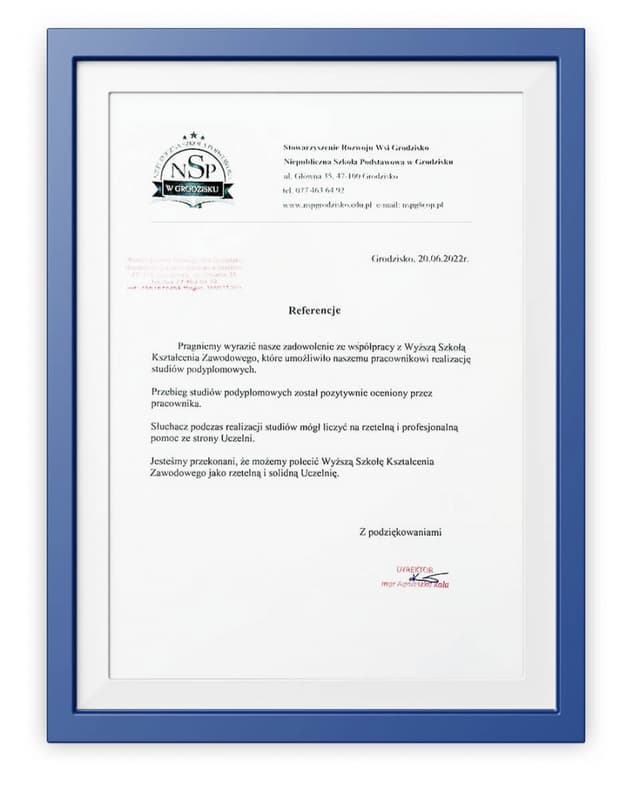 Referencje Niepubliczna Szkoła Podstawowa w Grodzisku prowadzona przez Stowarzyszenie Rozwoju Wsi Grodzisko
